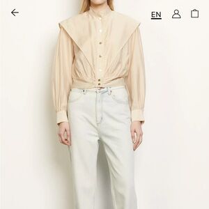 Sandro Paris - Cropped Mandarin Collar Shirt - Size 1